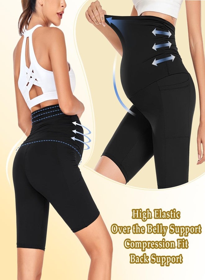 GROTEEN 3 Pack Women's Maternity Shorts Over Belly with Pockets - 8'' High Waisted Workout Yoga Pregnancy Biker Shorts - Image 5